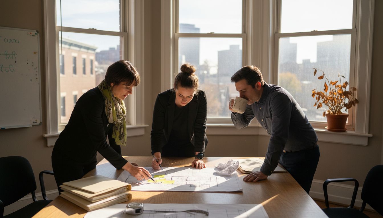 Colleagues reviewing workplace safety in office