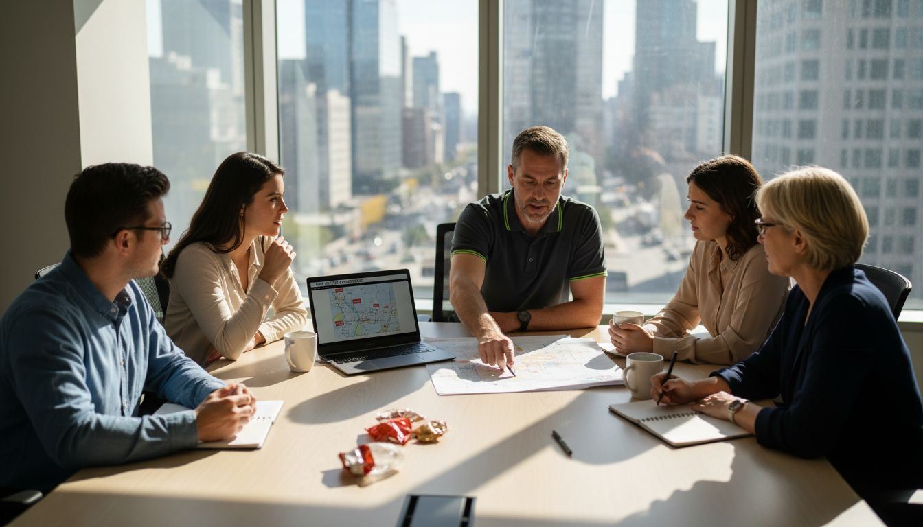 Office workers in fire safety training session