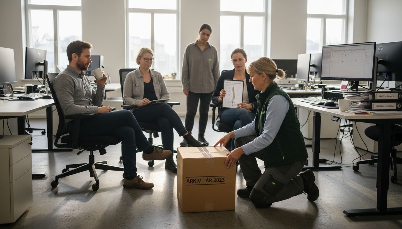 En instruktör visar hur man arbetar ergonomiskt på kontoret