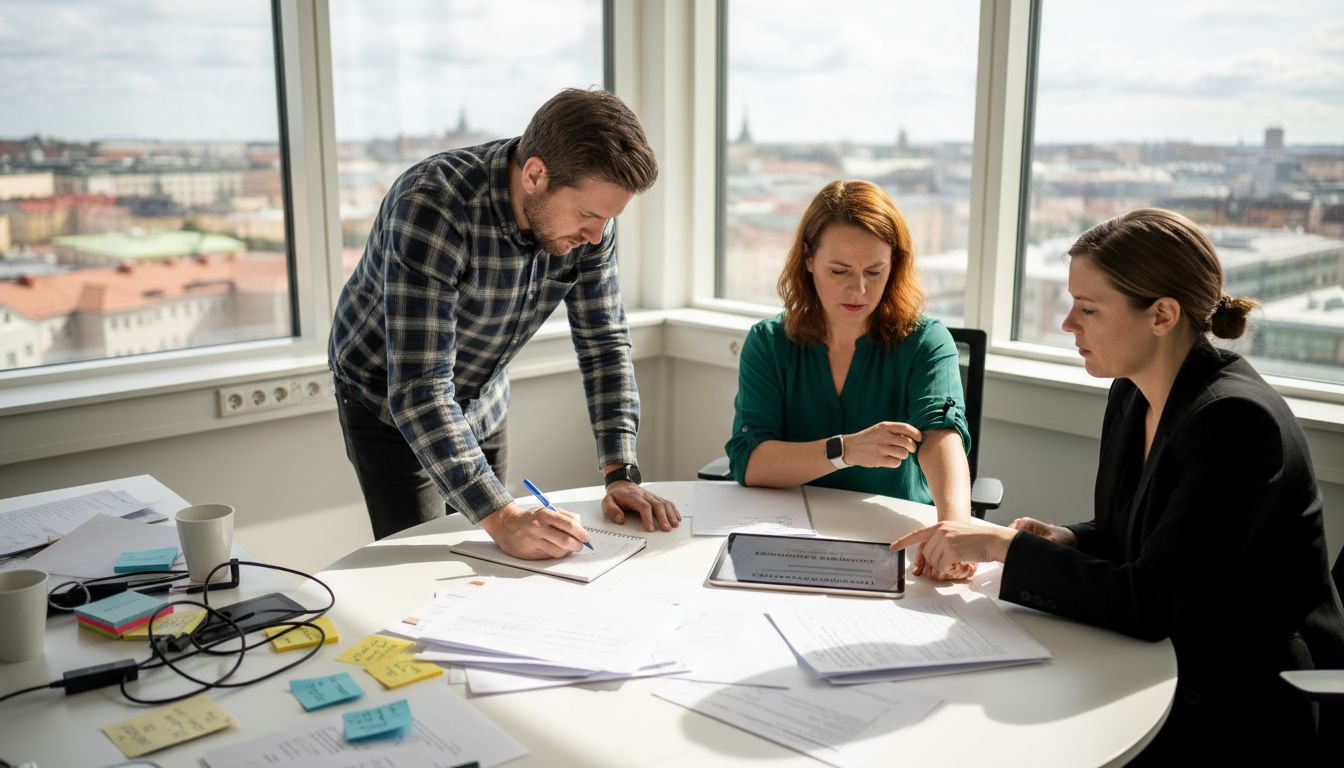 HR-specialister samarbetar kring ett ljust konferensbord