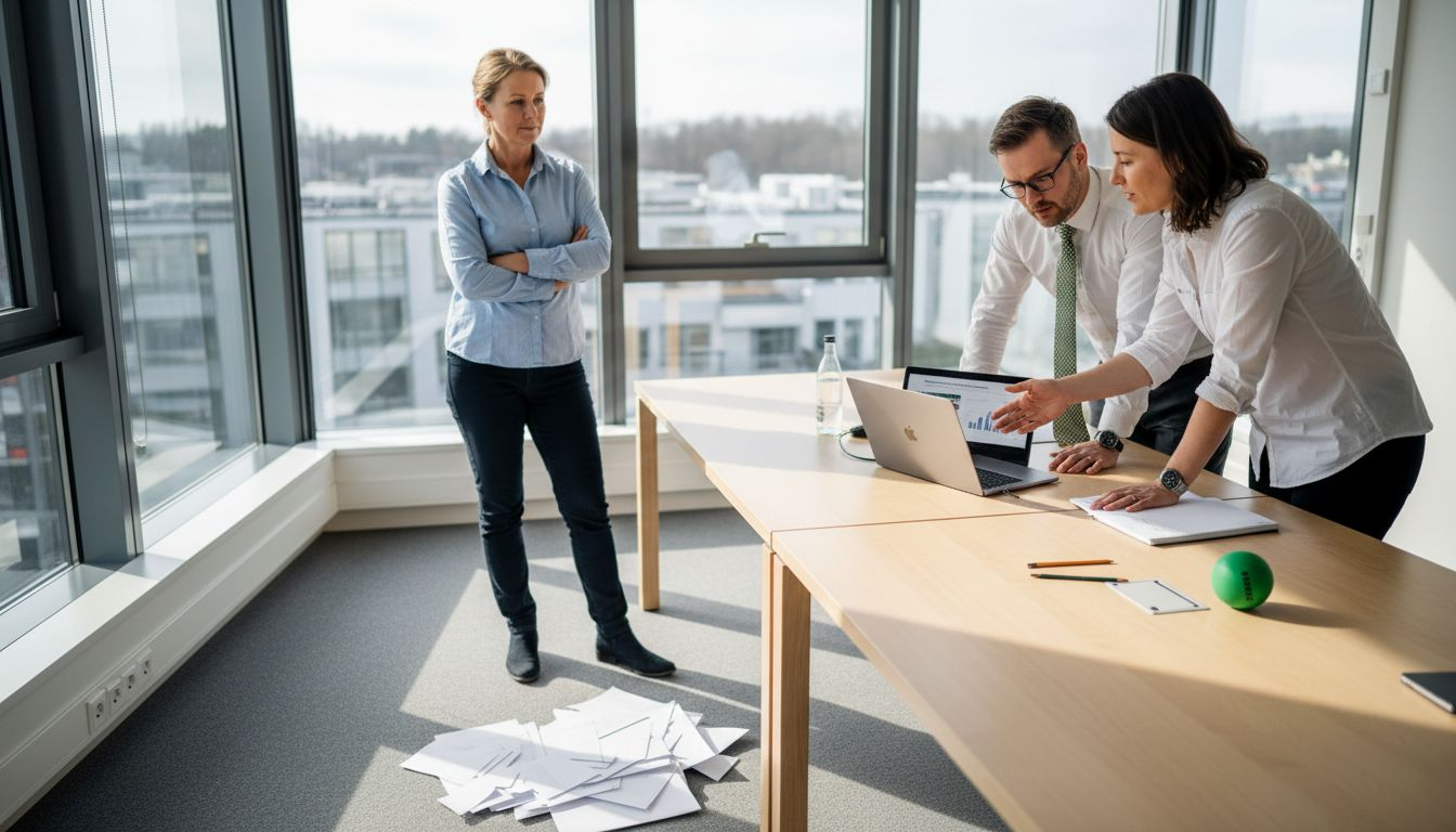 HR-teamet samtalar om hur man skapar en trygg och säker arbetsmiljö på kontoret.