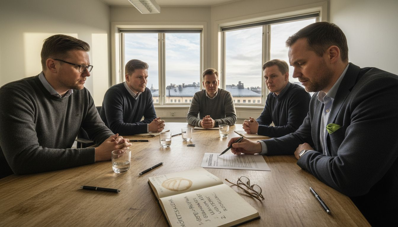 Medarbetarna samlas för att ta del av en säkerhetsgenomgång på kontoret.