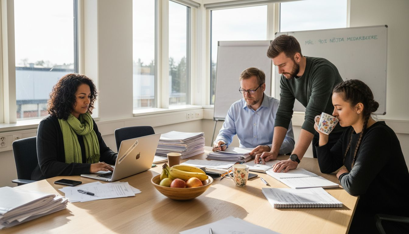 Ett engagerat och mångsidigt HR-team samlas för ett energifyllt möte på kontoret.