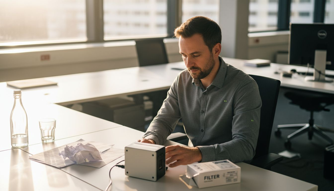 En ingenjör undersöker luftkvaliteten på arbetsplatsen
