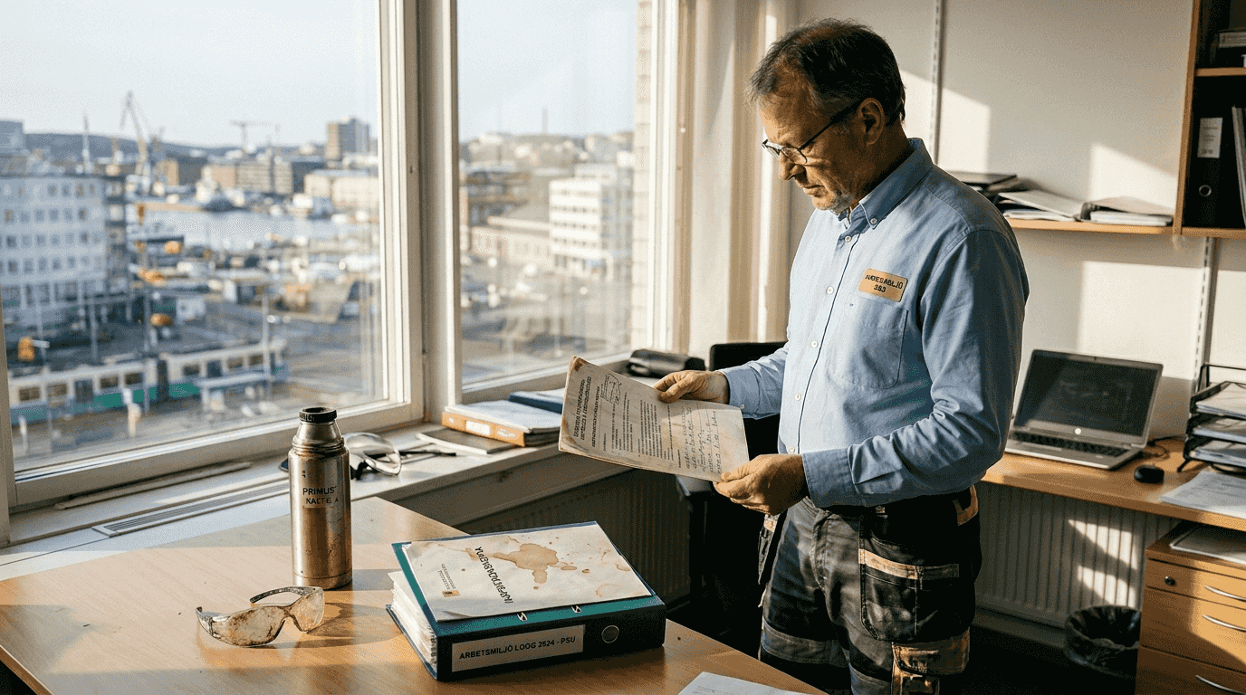 Den som är ansvarig för arbetsmiljön ser över dokumentationen kring skyddsutrustningen.