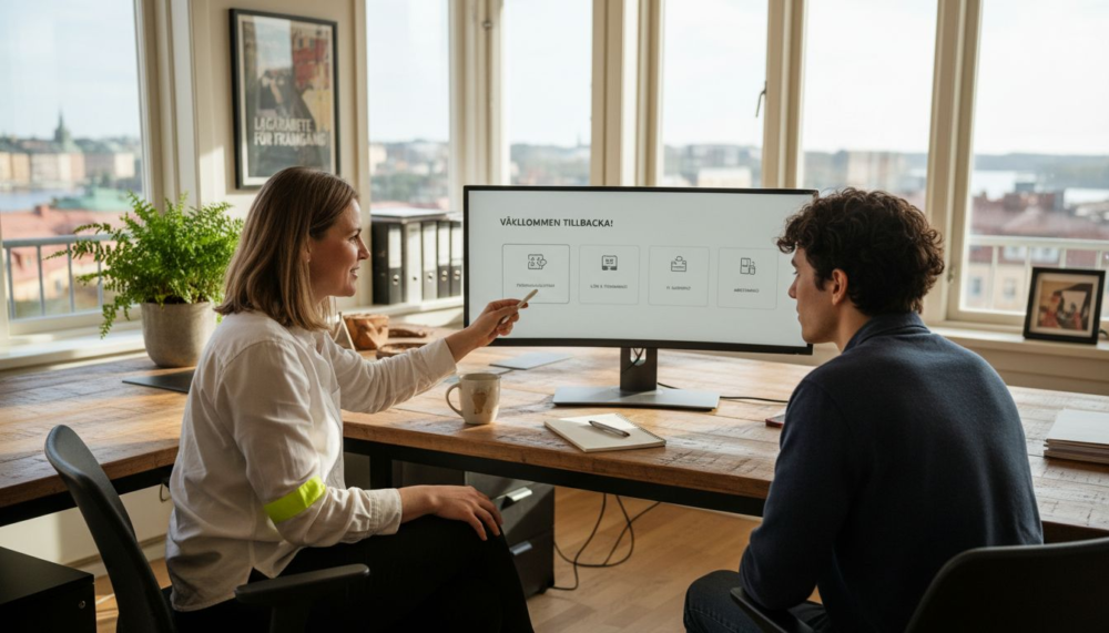 HR-chefen håller i en digital introduktion för nya medarbetare.