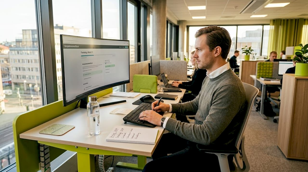 Med ett höj- och sänkbart skrivbord får du möjlighet att arbeta på ett ergonomiskt sätt och enkelt växla mellan stående och sittande position.