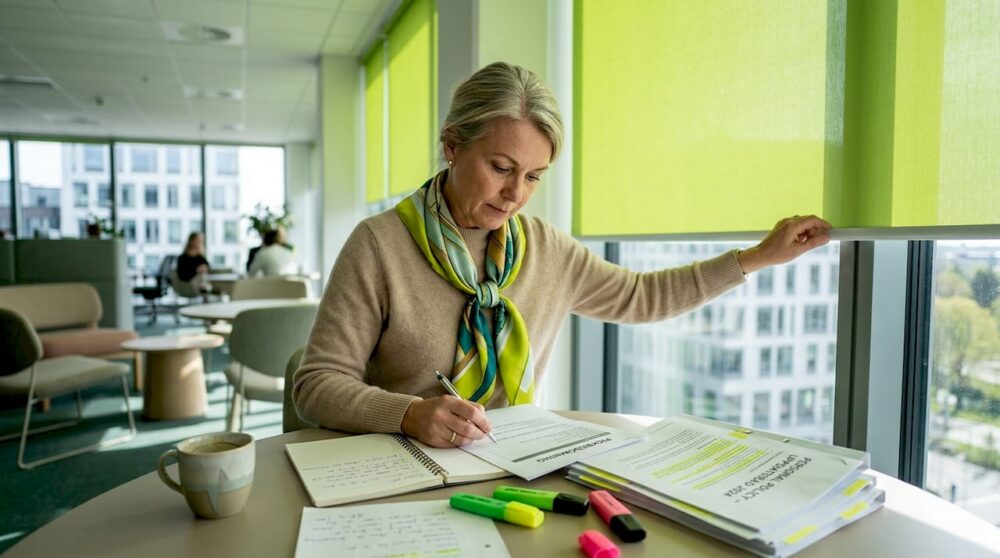 HR-chefen går igenom checklistan för att förebygga stress på arbetsplatsen.