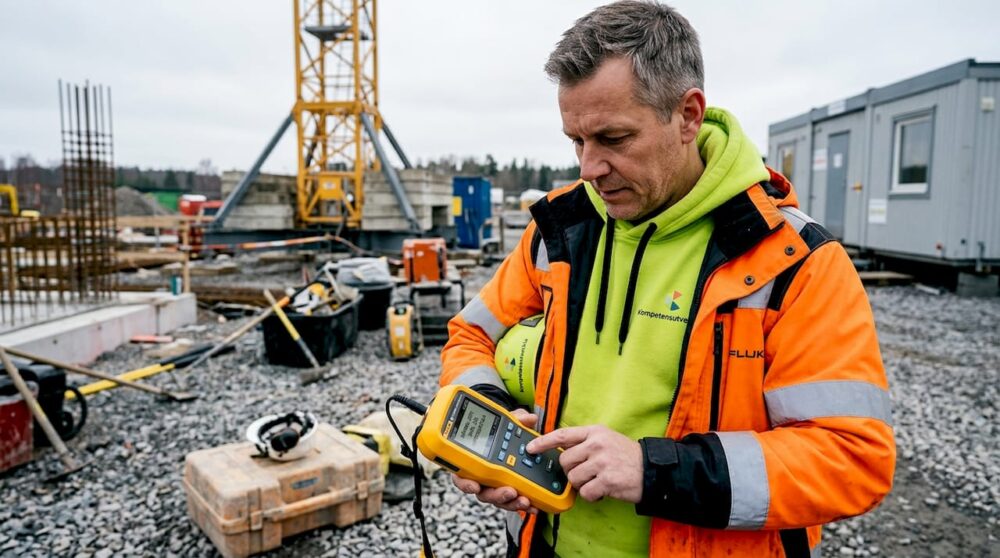 En tekniker undersöker vibrationerna på byggplatsen för att säkerställa att allt går rätt till.