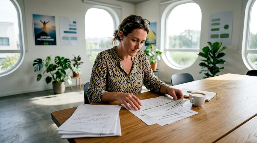 HR-chefen går igenom rapporter om medarbetarnas välmående på kontoret.