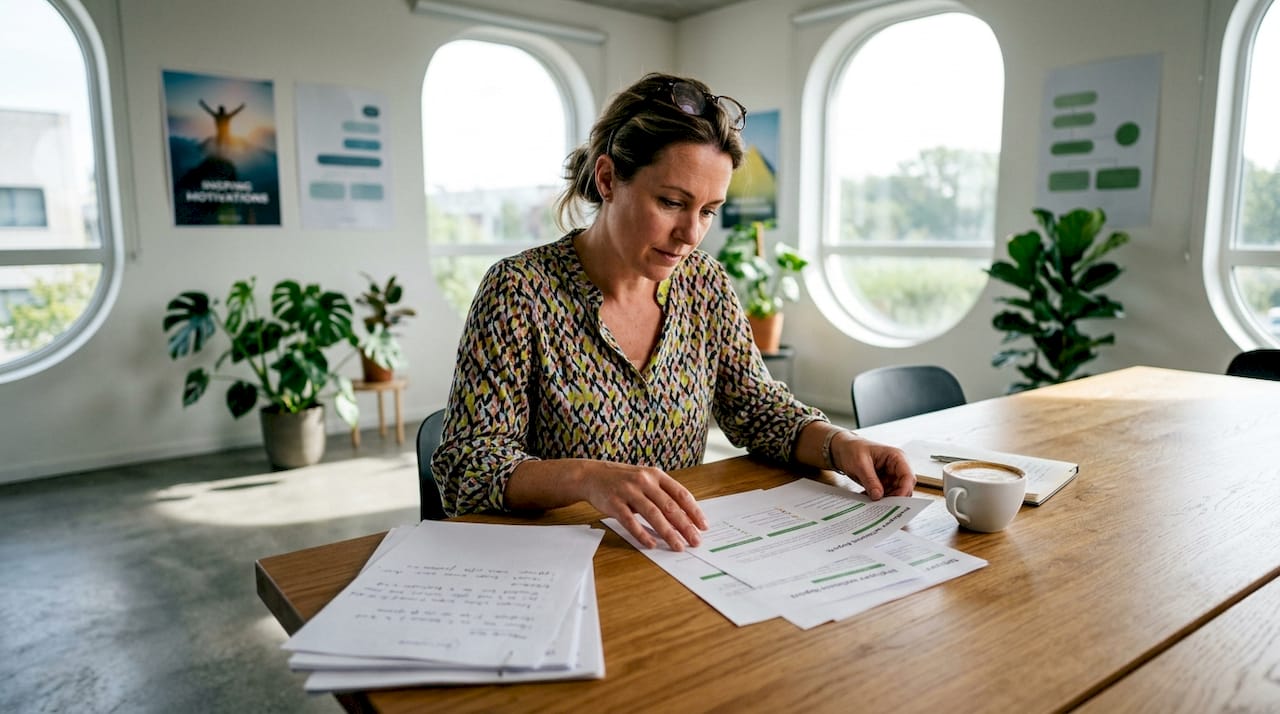 HR-chefen går igenom rapporter om medarbetarnas välmående på kontoret.