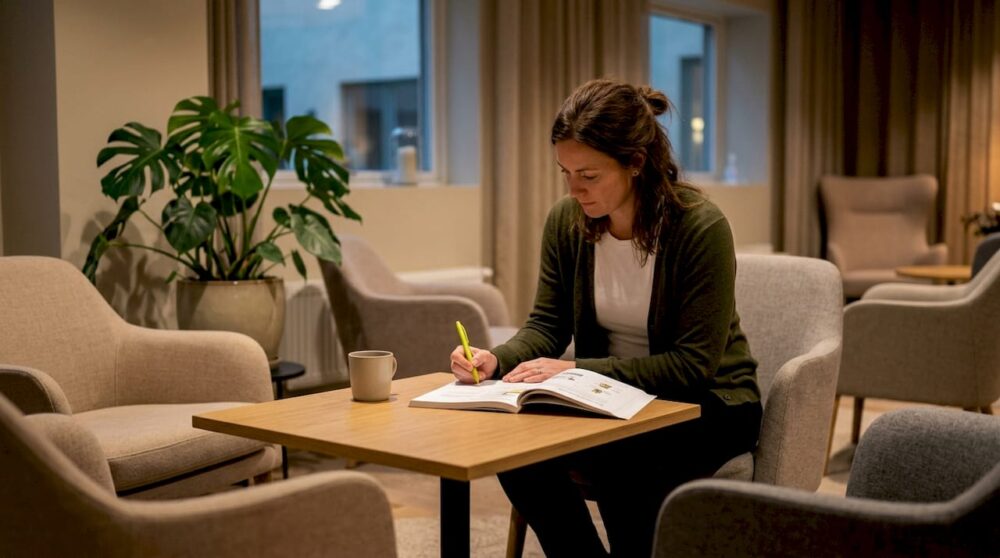HR-chefen går igenom företagets arbetsmiljömanual på kontoret