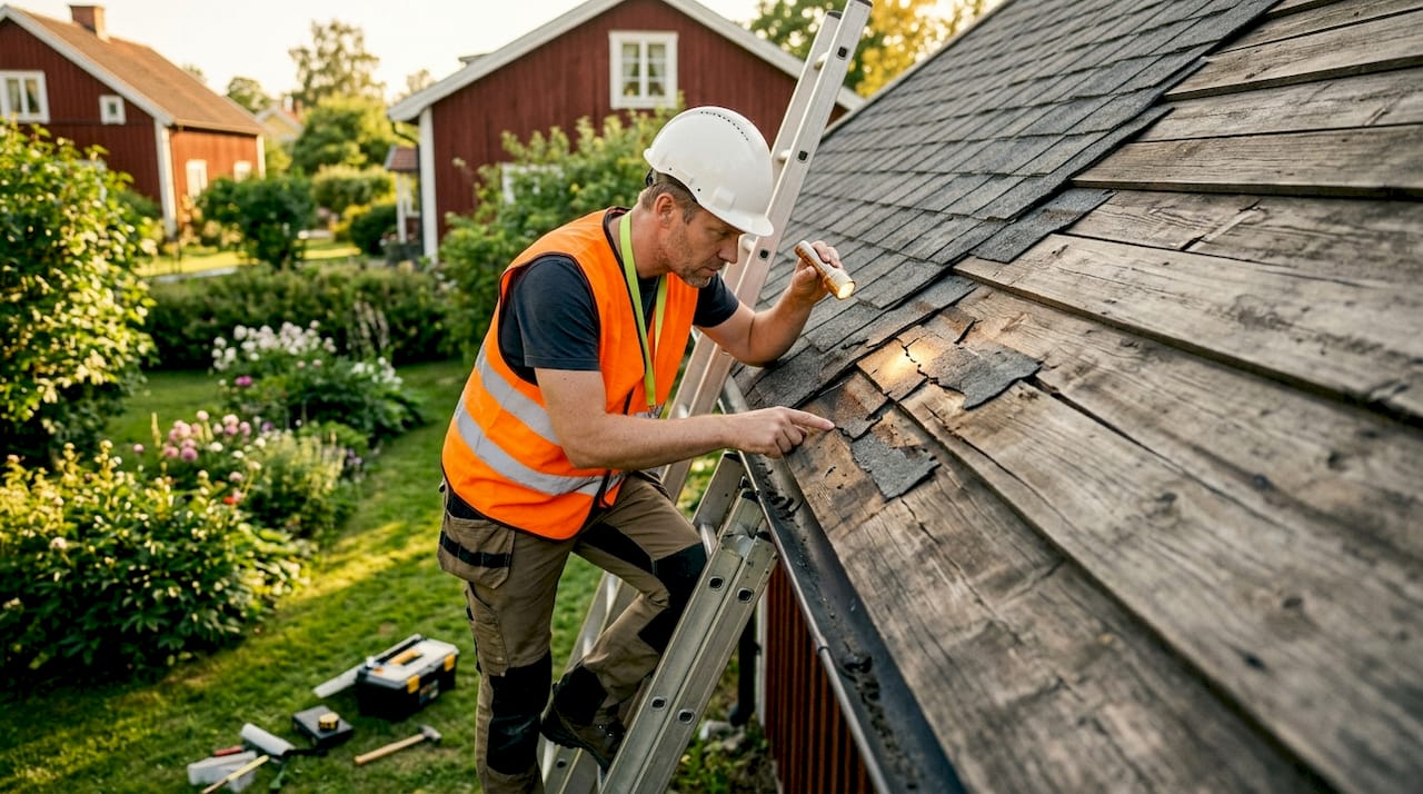 Besiktningsmannen går igenom husets fasad