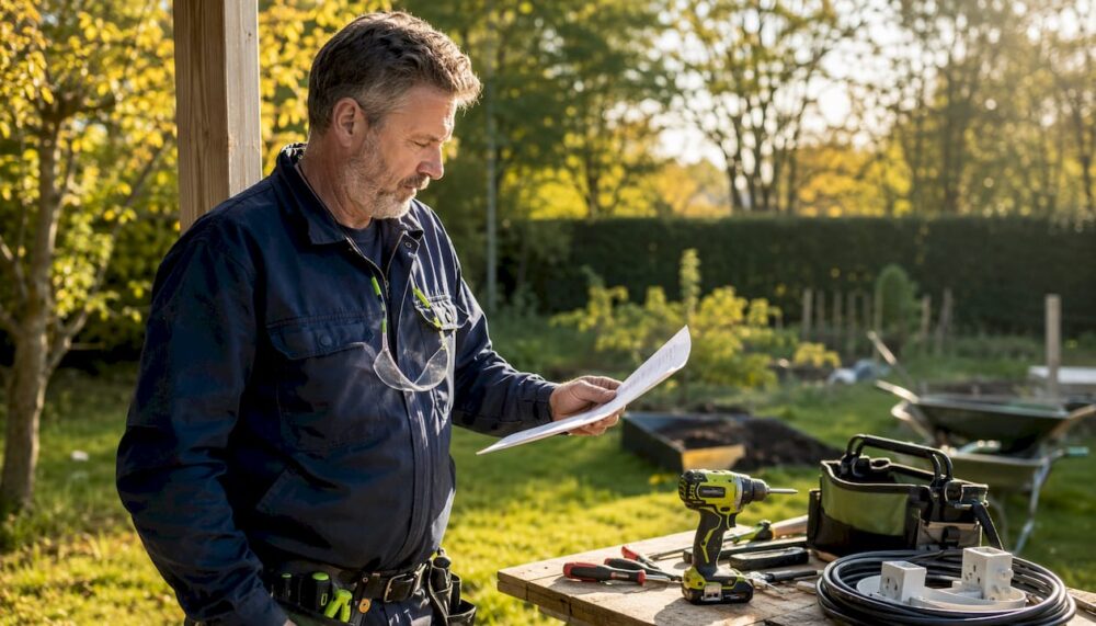 En elektriker kontrollerar att elcertifikaten är i ordning