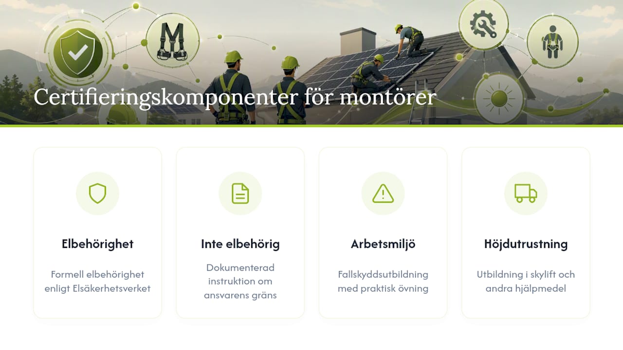Diagram över komponenter i solcellsinstallatörscertifiering