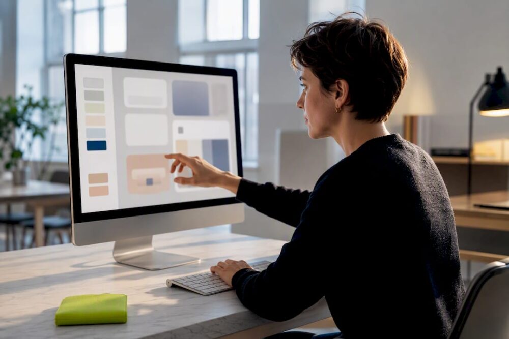 Visuell designer utvärderar digitala designkomponenter
