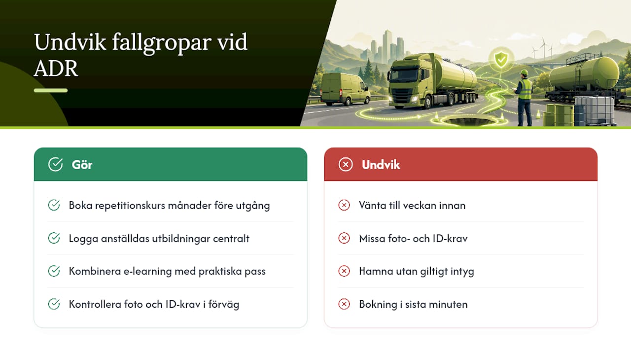 Vanliga fallgropar vid ADR-intyg, och hur du undviker dem — overview diagram
