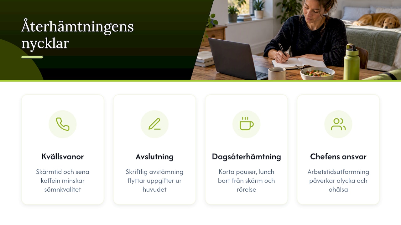 Sömnens och återhämtningens roll för arbetsvanor — overview diagram
